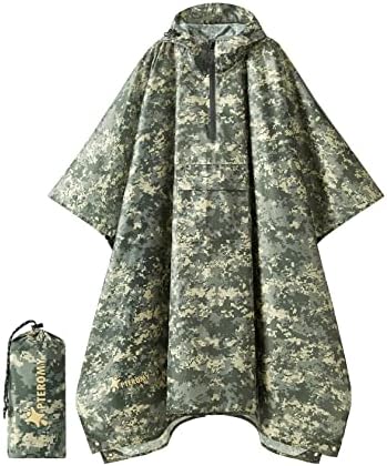 PTEROMY Hooded Rain Poncho for Adults, Reusable Waterproof Raincoat by PTEROMY