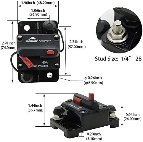 Young Marine Circuit Breaker for Boat Trolling with Manual Reset,Water Proof,12V- 48V DC - Image 2