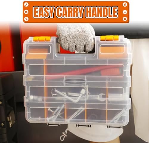 Jack Boss Tool Box with Transparent Lid, Double Side 34-Compartments Organizer Box with Removable Dividers for Hardware, Screws, Bolts, Nails, Beads, Jewelry and Fishing Accessories, Orange, 4 Pack - Image 7