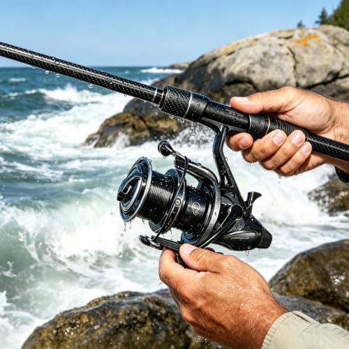 Double Brake Spinning Reel Heavy Duty Metal Body with CNC Machined Spool 55LB Max Drag 6+1 BB Smooth 4.1:1 High Speed Gear Ratio Saltwater Freshwater Reel for FPL 8000-12000 Series - Image 2