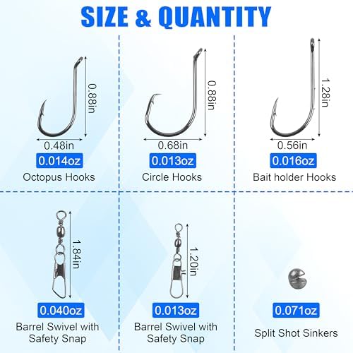Fishing Hooks Swivel Sinker Set, 120Pcs Fishing Terminal Tackle Assortment Baitholder Octopus Circle Hooks Barrel Swivels Slipt Shot Sinker Weight Beads with Tackle Box - Image 3