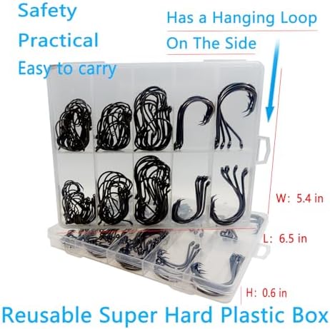 Afmivs Fishing Hooks Saltwater, 160PCS Circle Hooks Saltwater, Fish Hooks for Fishing Gear Tackle, Catfish Octopus Hook #1 1/0 2/0 3/0 4/0 5/0 6/0 8/0 Black High Carbon Steel with Portable Plastic Box - Image 5
