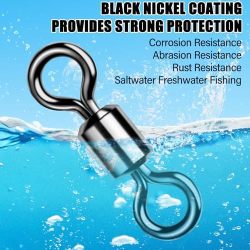 Alwonder Fishing Barrel Swivels 20 to 50-Pack Swivels Fishing Tackle Freshwater Saltwater Swivel Rolling Swivel Heavy Duty Black Nickel Stainless Steel Lures Leaders Line Connectors Terminal Tackle - Image 4