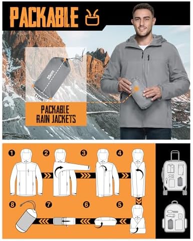 33,000ft Men's Packable Rain Jacket Waterproof Raincoat with Hood - Image 2