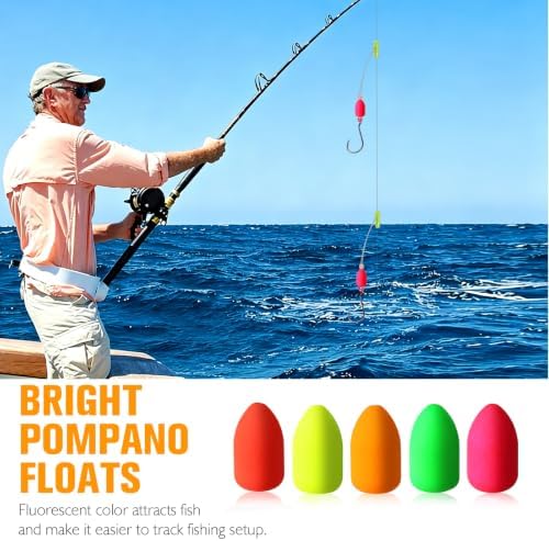 Dovesun 220/104/80/60/54/52/42pcs Pompano Rig Floats for Surf Fishing Foam Bobbers for Fishing Fly Fishing Bobbers Floats Bright Color Kit/Round/Cylindrical/Heart/Bullet/Pill/Spin Shape - Image 3