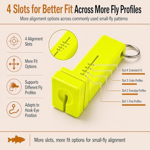 Fly Fishing accessories- Magnetic Fly Threader Bright Orange, 4-Slot Precision Threading Tool for Fly and Ice Fishing, Lightweight Plastic Hook Threader with Keychain for Wading Low Light Cold Hands - Image 5
