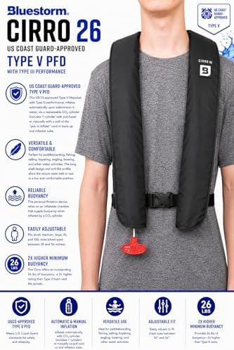 BLUESTORM Cirro 26 Automatic/Manual Inflatable Life Jacket PFD for Adults (Apex Black) | US Coast Guard (USCG) Approved Self Inflating Life Vest Preserver - Image 4