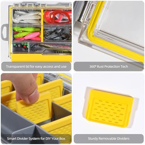 RUNCL 3500 Standard Fishing Tackle Box, Waterproof Floating Lure Storage Box with Adjustable Dividers, Clear Rust-Proof Utility Tray for Terminal Tackle, Hooks and Sinkers - Image 2