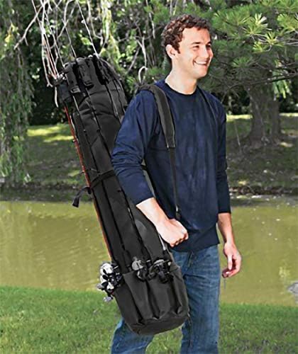 Allnice Durable Canvas Fishing Rod & Reel Organizer Bag Travel Carry Case Bag- Holds 5 Poles & Tackle - Image 2