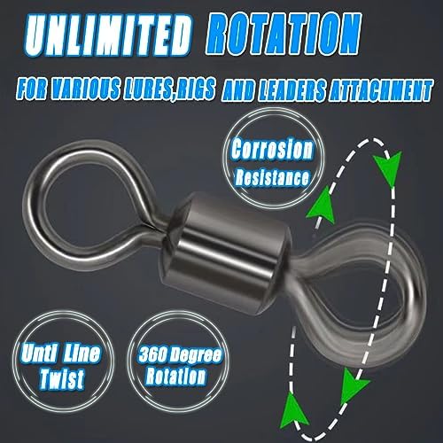 250pcs Fishing Swivel Rolling Barrel Swivel Stainless Steel Swivels Corrosion Resistance Black Nickle Connector for Freshwater Saltwater Fishing Tackle #2#4#6#8#10 - Image 2