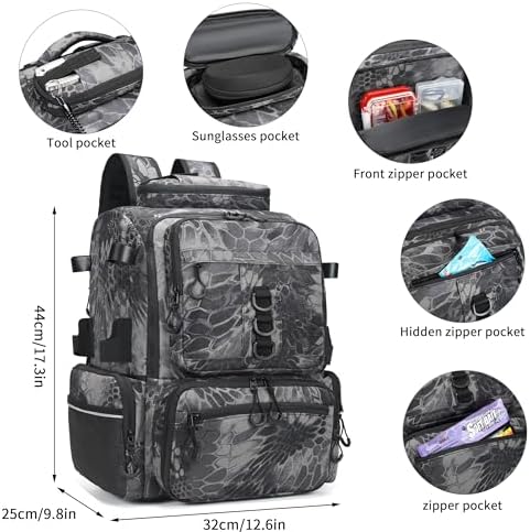 Rabjen Fishing Tackle Backpack, 45L Storage Waterproof Travel Bag Store Fishing Gear with Insulated Top Pocket - Image 5