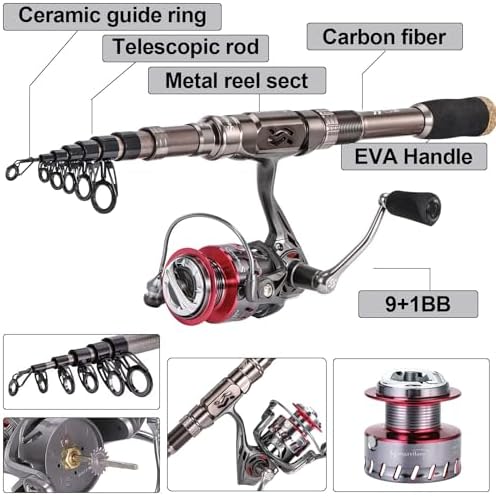 Sougayilang Fishing Rod and Reel Set Carbon Fiber Telescopic Fishing Rod 12+1BB Spinning Reel with Carry Case for Saltwater Freshwater - Image 4