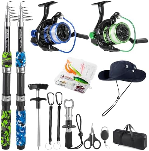 Tripquips Fishing Pole Combo, 6.9ft Telescopic Rods Set, Collapsible Fishing Rods 2PCS Spinning Reel Set with Carrier Bag Freshwater Fishing Rod and Reel Combos Kits by Tripquips