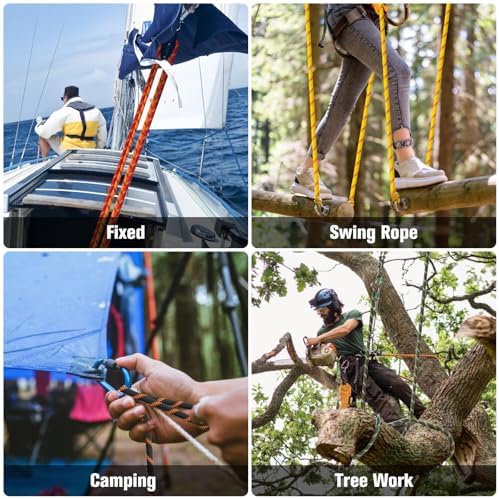 Double Braided Arborist Rigging Rope - 1/2 in X 150 ft 48 Strands Rappelling Outdoor Pulling Heavy Duty Polyester Bull Rope for Swing Tree Work Camping Rescue Hiking Logging - Orange - Image 6