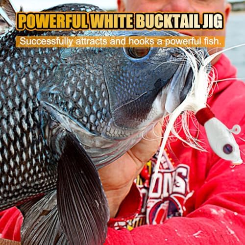 Bucktail Jigs, Realistic Hair Jig Fishing Lure with Single Hook, Bucktail Swimbait Jig for Bass Striper Walleye Flounder 1/4oz, 1/2oz, 1oz, 2oz - Image 7