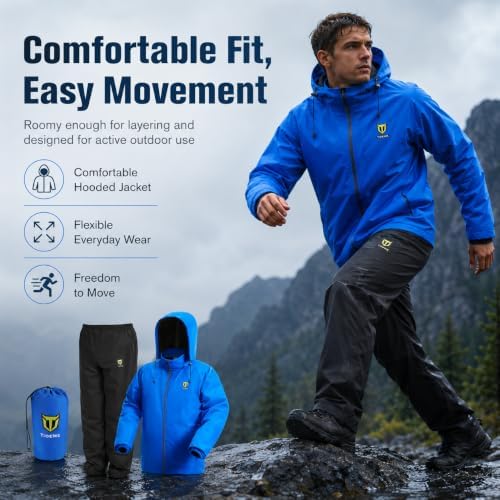 TIDEWE Rain Suit for Men, Waterproof Lightweight 2-Piece Rain Gear - Image 2