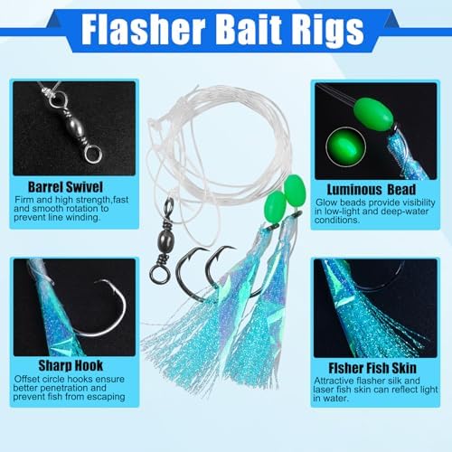 Fishing Bait Rigs Saltwater,6/12packs Flounder Rigs with Mono Leaders Swivels Hooks Beads and Fish Skin for Flounder Sea Bass Halibut Black Pompano Fishing - Image 2
