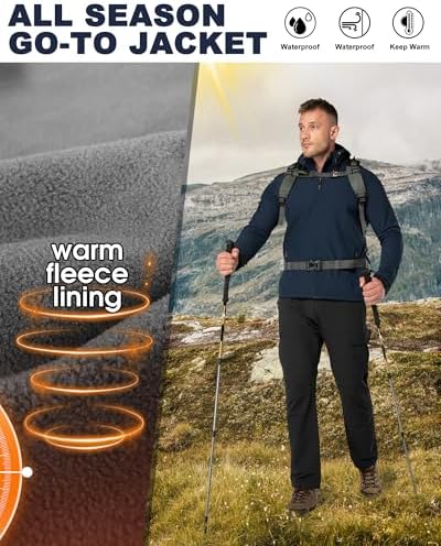33,000ft Men's Hooded Fleece Lined Rain Shell Jacket Waterproof Lightweight - Image 3