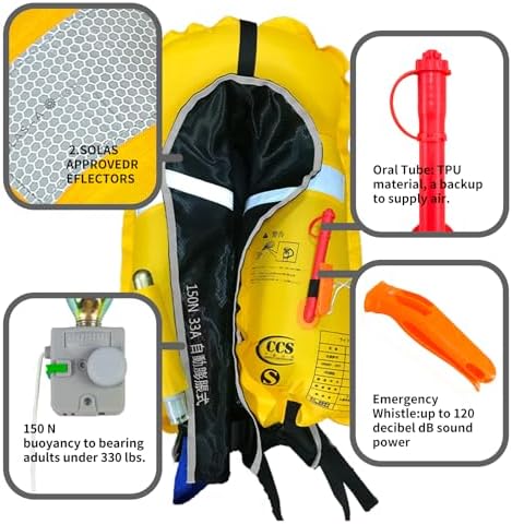 Manual Inflatable Life Jacket|Life Vest for Adults|PFD Low Profile|Supports up to 330 lbs(YSH700) - Image 4