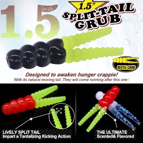 Crappie Jigs and Lures Kit -135 & 40 Piece Set with Plastics, Jig Heads, Split-Tail Grub Baits - Perfect for Crappie Fishing, Panfish Lures - Image 2
