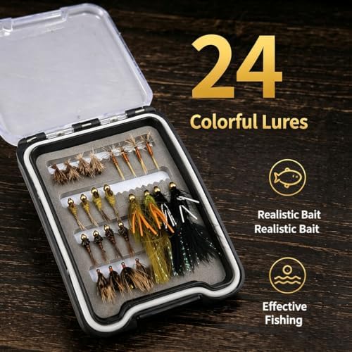 24Pcs Fly Fishing Lures Set, Mixed Dry Nymph Streamer with Storage Box - Image 5