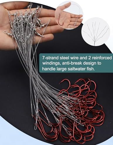 Avlcoaky Fishing Hooks with Steel Wire Leader, 50pcs Octopus Catfish Hooks Pre-Rigged Anti-Bite Stainless Steel Trace for Toothy Fish, Saltwater High Carbon Steel Circle Trout Hooks for Shark, Walleye - Image 5