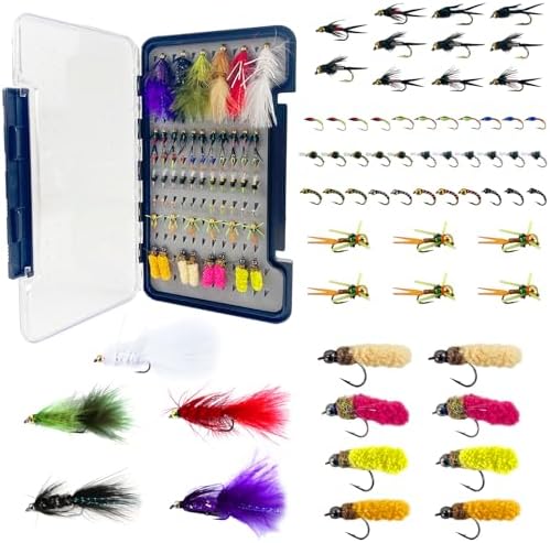 64 Pcs Fly Fishing Flies Assortment Kit with Fly Box by Unknown