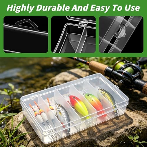 4 Pack 5-Grid Clear Plastic Fishing Tackle Storage Box, 7x4.3x1.2inch - Image 3