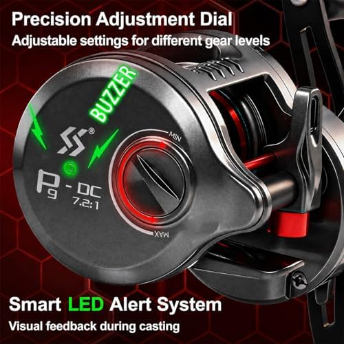 Sougayilang Round Baitcasting Reel, Digital Control Braking with Real-Time Acoustic Feedback, 7.2:1 Gear Ratio DC Reel for Bass, Catfish and Salmon, Ideal Fishing Reels for Beginners - Image 5
