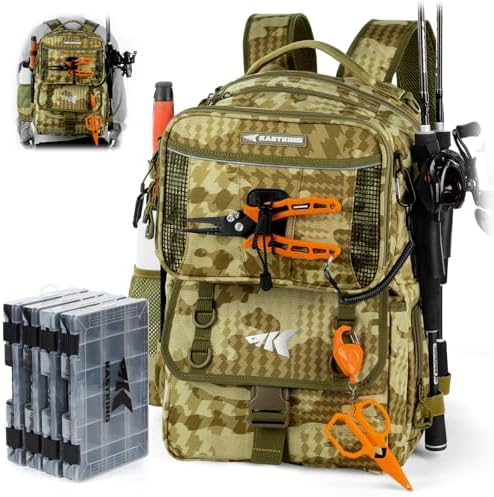 KastKing BaitSpace 50L Fishing Backpack with 4 Tackle Boxes, 2 Rod Holders by KastKing