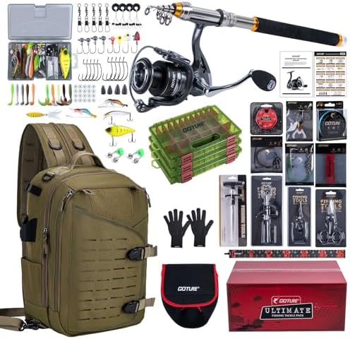 Goture Fishing Kits for Adult,Fishing Pole and Reel Combo, OpenSide Fishing Sling Tackle Storage Bag with 3 Tackle Boxes,Gift for Men by Goture