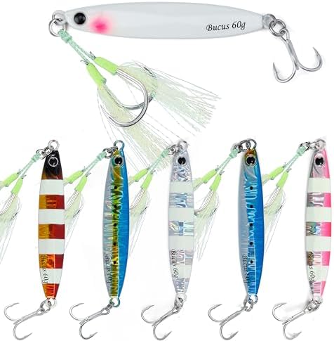 Saltwater Fishing Lures Metal Jigs Vertical Jigging Lure with Treble & Double Assist Hooks, 35-100g 6 pack Laser Glow Spoon Speed Sinking Slow Pitching Jig Offshore Targeting Tuna Mahi-Mahi Yellowtail by SpecializinginFishingTackle