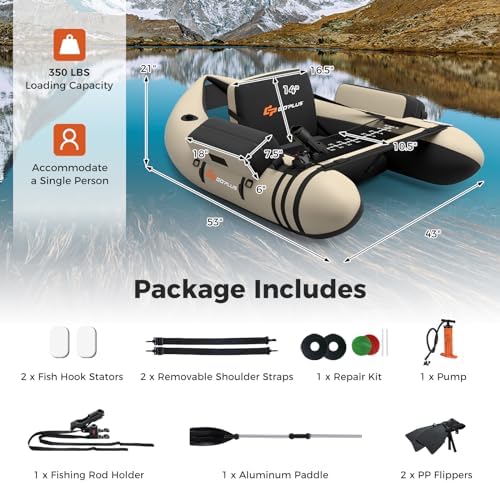 Goplus Inflatable Float Tube, Fishing Belly Boat with Fish Ruler, Pump, Storage Pockets, Adjustable Straps, Fishing Float Tube for Angling, 350LBS Load Capacity - Image 6