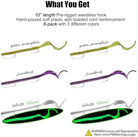 Weedless Fishing Lures Bass Lures, Pre Rigged Worm Swimbaits, 10in - Image 7