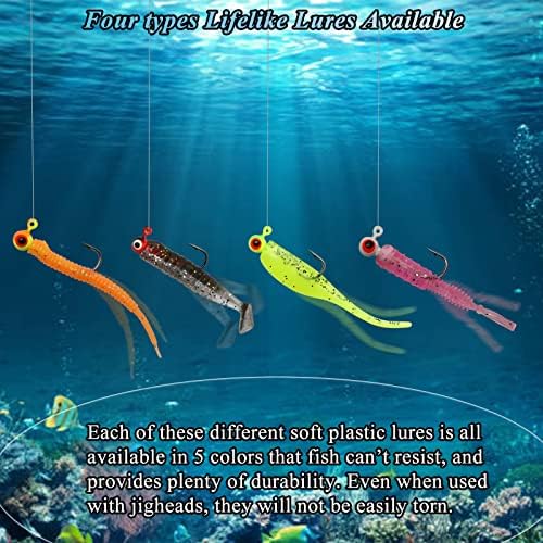 Dovesun Crappie Lures Kit Fishing Soft Plastic Lures Crappie Walleye Trout Bass Fishing Baits Fishing Grub Worms Minnow Paddle-Tail Split-Tail Grub Swimbaits 50-100Pcs with Tackle Box - Image 5