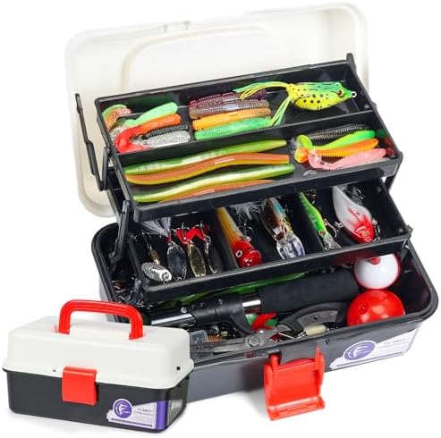 TCMBY 3 Layers Tackle Box with Tackle Included, 321Pcs Fishing Lures Kit Contains Pliers, Crankbait, Hooks, Weights & Accessories, Fishing Gear Bait Lure Gifts for Men Bass Freshwater (White Black) by TCMBYFISHING