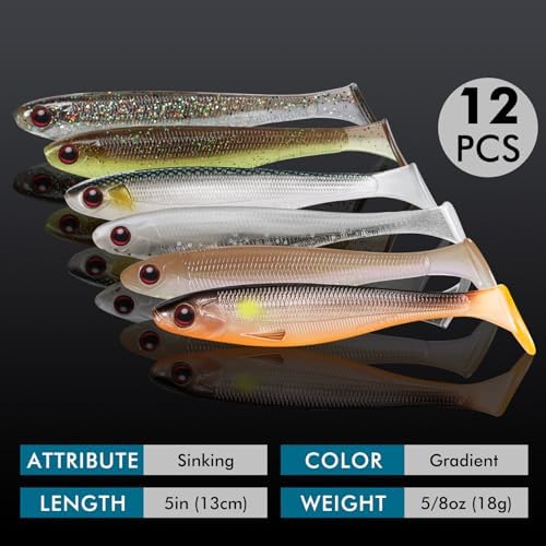 TRUSCEND Shadtale Easy Catch Soft Fishing Lures, Unique Vibration and Action for Various Rigs, Paddle Tail Swimbaits Trailer for Bass, Trout, Crappie, Walleye, Redfish, Saltwater & Freshwater Fishing - Image 2