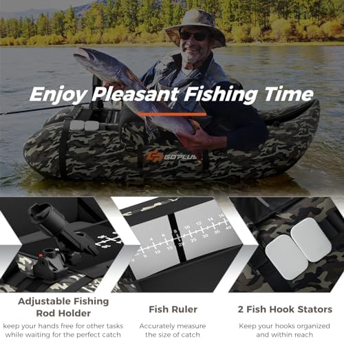 Goplus Inflatable Float Tube, Fishing Belly Boat with Fish Ruler, Pump, Storage Pockets, Adjustable Straps, Fishing Float Tube for Angling, 350LBS Load Capacity - Image 5