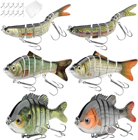 6 Pcs Fishing Lure Set with Durable Hard Plastic Tackle Box | Bass Trout Saltwater Freshwater Fishing Lures | Slow Sinking Lifelike Jointed Swimbait for Beginner & Pro Anglers by Zhenfala