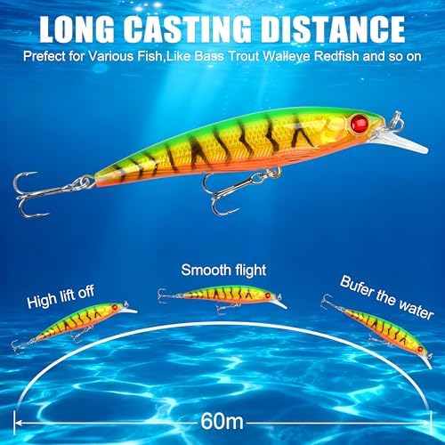 Fishing Lures Kit Crankbait Minnow Hard Bait Set Deep Diving Jerkbait Swimbait Popper Pencil Walleye Lures Artificial Fishing Bait for Bass Trout Redfish Saltwater Freshwater Fishing Lure - Image 5