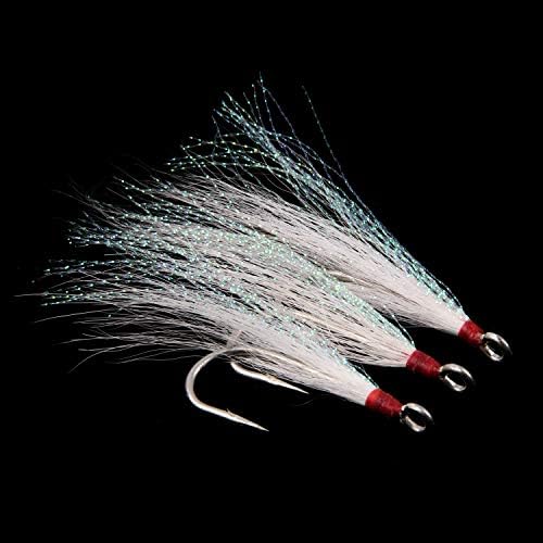 Bucktail Teasers Fishing Hooks Saltwater Flounder Rig Bucktail Mylar Teasers Inserted Stainless Steel Fishing Teaser Hooks for Striped Bass Trout Catfish Cod Flounder Hi/Lo Rig Jigs Spoons Lures - Image 5