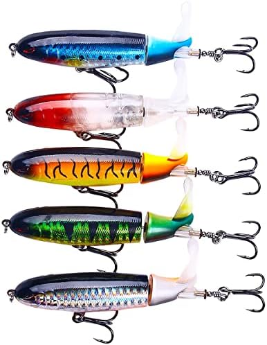 Topwater Fishing Lures With Storage Box, Whopper Popper for Bass, Catfish, Pike, Perch - Floating Pencil Bait With Rotating Tail for Freshwater or Saltwater by HENGJIA
