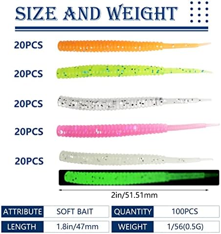Dovesun Crappie Lures Kit Fishing Soft Plastic Lures Crappie Walleye Trout Bass Fishing Baits Fishing Grub Worms Minnow Paddle-Tail Split-Tail Grub Swimbaits 50-100Pcs with Tackle Box - Image 4