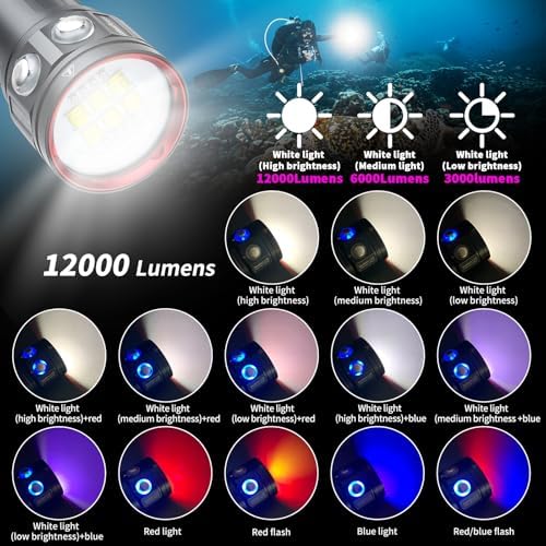 Diving Flashlight, L24 12000Lumens Dive Light,100m Underwater Video Light, Scuba Dive Lights, Underwater flashlights with Type-C Charging for Professional Under Water Sports - Image 2