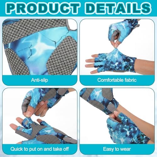 4 Pairs Fingerless Gloves Fishing Gloves, UPF 50+ Breathable, Quick-Drying Sun Protection for Men & Women Anti-Slip for Fishing, Cycling - Image 3