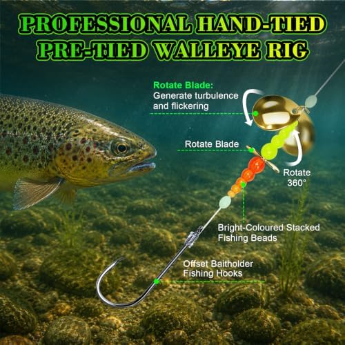 Walleye Spinner Rig 10 Pcs, Hand-Tied Crawler Harness with Colorado Blades & Baitholder Hooks – 41" 30lb Mono Leader for Freshwater Walleye Fishing - Image 3