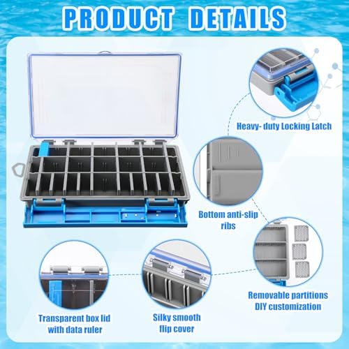 Junkin 6 Pack 3600 Fishing Tackle Boxes Waterproof, High-vis Blue Lure Organizer Trays with Removable Dividers, Airtight Bait Storage Case for Bass Fishing Backpacks & Kayak Gear Accessories - Image 3