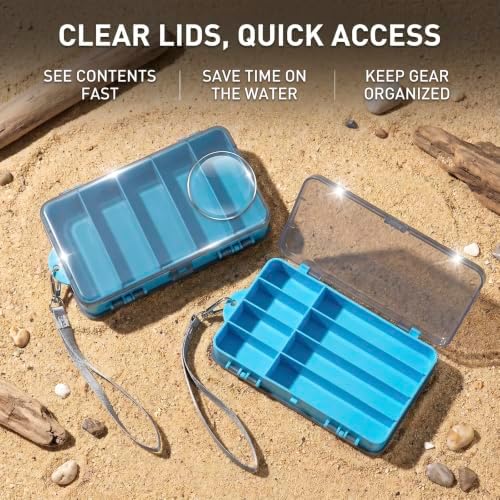 2 Pack Fishing Tackle Box Organizers, Blue Lure Storage Trays with Clear Lids, Removable Dividers & Wrist Straps, Portable Fishing Gear Storage for Hooks, Baits, Sinkers, Jigs and Accessories - Image 3