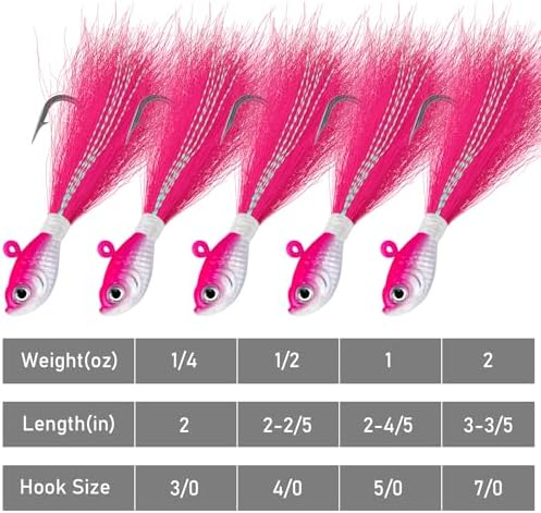Alwonder 5-Pack Bucktail Jigs Hair Jigs Saltwater Freshwater Fishing Bucktail Lures Surf Fishing Jig Heads White Luminous Chartreuse Swimbait Jig for Bass Flounder Striper Bluefish Halibut Redfish - Image 7