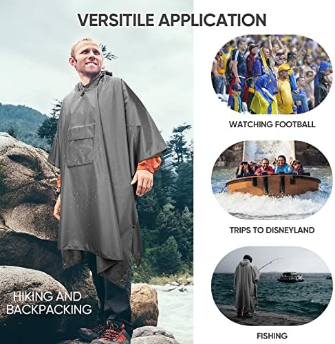 PTEROMY Hooded Rain Poncho for Adults, Reusable Waterproof Raincoat - Image 5